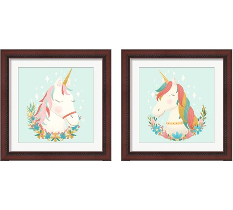 Unicorns and Flowers 2 Piece Framed Art Print Set by Noonday Design