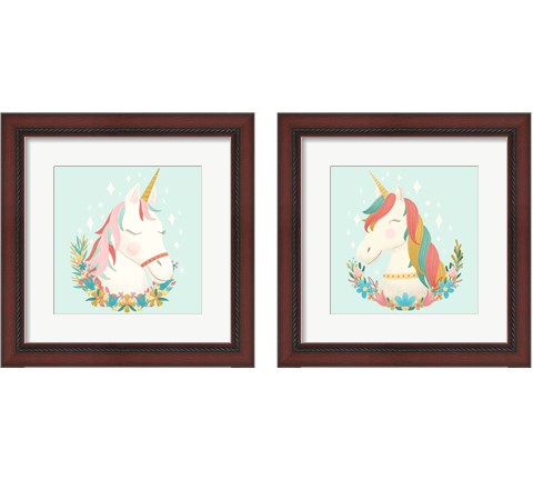 Unicorns and Flowers 2 Piece Framed Art Print Set by Noonday Design