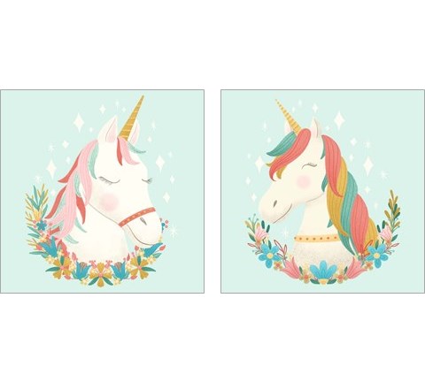 Unicorns and Flowers 2 Piece Art Print Set by Noonday Design