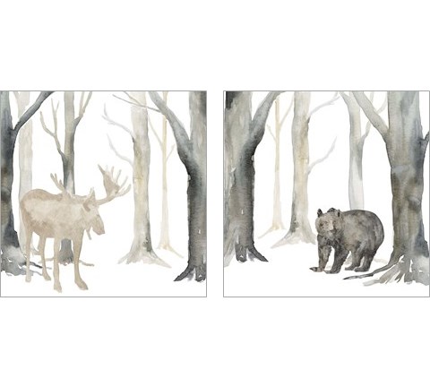 Winter Forest Animal 2 Piece Art Print Set by Tara Reed