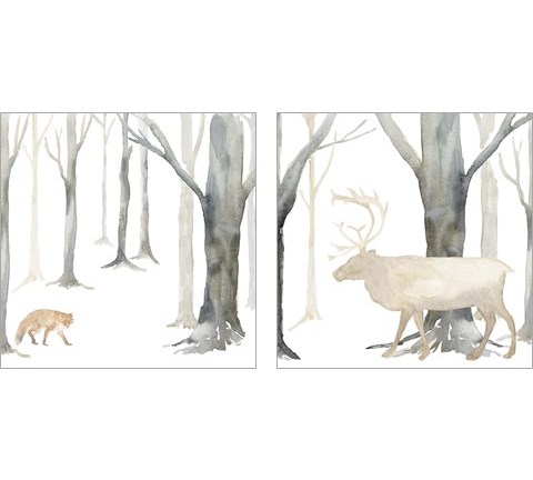 Winter Forest Animal 2 Piece Art Print Set by Tara Reed