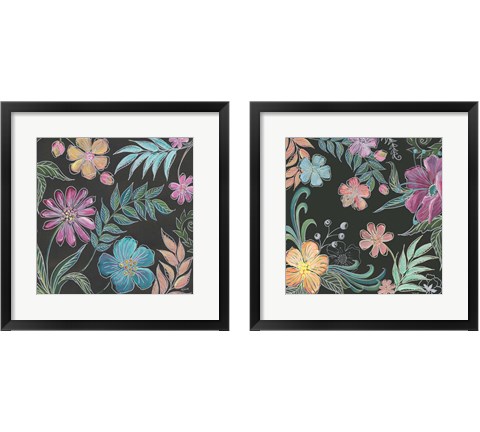 Boho Florals on Black 2 Piece Framed Art Print Set by Tre Sorelle Studios