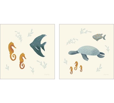 Ocean Life Sea Turtle 2 Piece Art Print Set by Becky Thorns