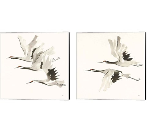 Zen Cranes Warm 2 Piece Canvas Print Set by Chris Paschke