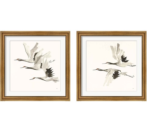 Zen Cranes Warm 2 Piece Framed Art Print Set by Chris Paschke