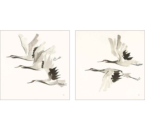 Zen Cranes Warm 2 Piece Art Print Set by Chris Paschke