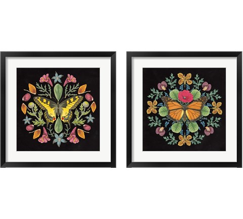 Butterfly Mandala Black 2 Piece Framed Art Print Set by Wild Apple Portfolio