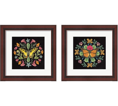 Butterfly Mandala Black 2 Piece Framed Art Print Set by Wild Apple Portfolio