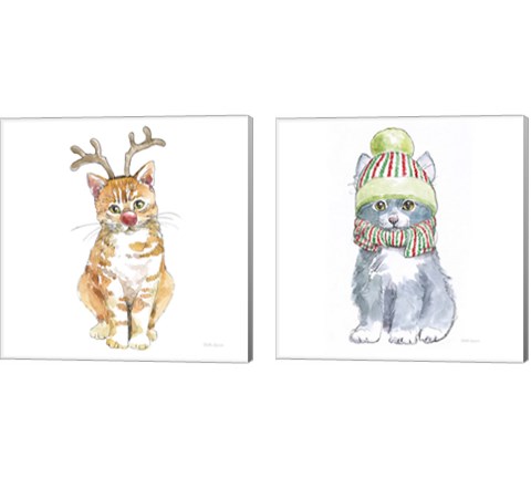 Christmas Kitties 2 Piece Canvas Print Set by Beth Grove