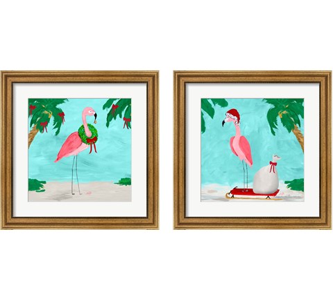 Fa La La La Flamingo Holiday 2 Piece Framed Art Print Set by Julie DeRice