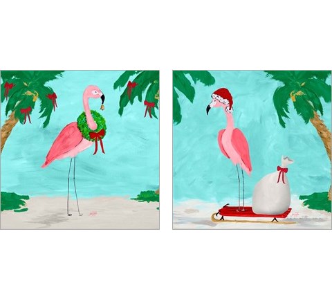 Fa La La La Flamingo Holiday 2 Piece Art Print Set by Julie DeRice
