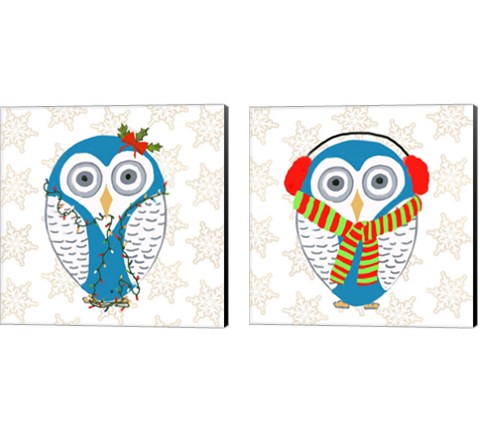 Christmas Owl 2 Piece Canvas Print Set by Julie DeRice