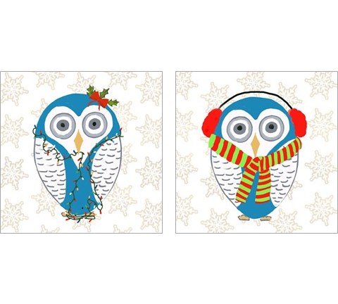 Christmas Owl 2 Piece Art Print Set by Julie DeRice