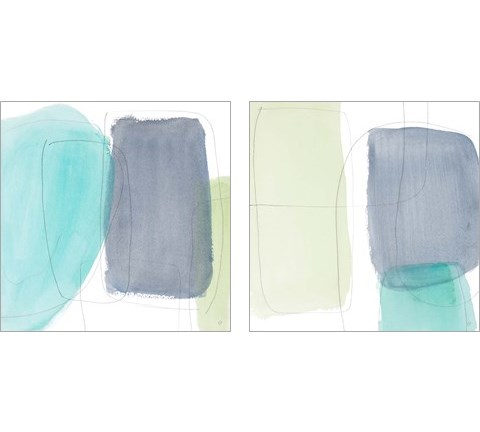 Teal and Grey Abstract 2 Piece Art Print Set by Lanie Loreth