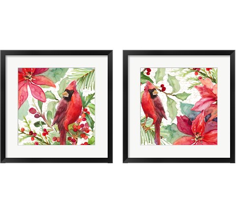 Poinsettia and Cardinal 2 Piece Framed Art Print Set by Lanie Loreth