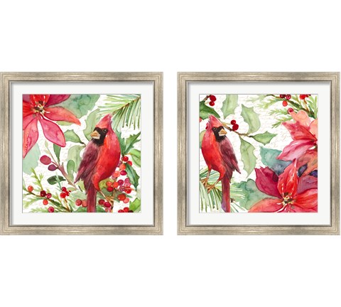 Poinsettia and Cardinal 2 Piece Framed Art Print Set by Lanie Loreth