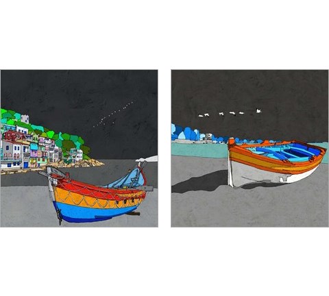 Boat Ride along the Coast 2 Piece Art Print Set by Ynon Mabat