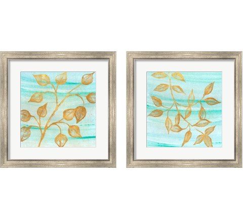 Gold Moment of Nature on Teal 2 Piece Framed Art Print Set by Michael Marcon