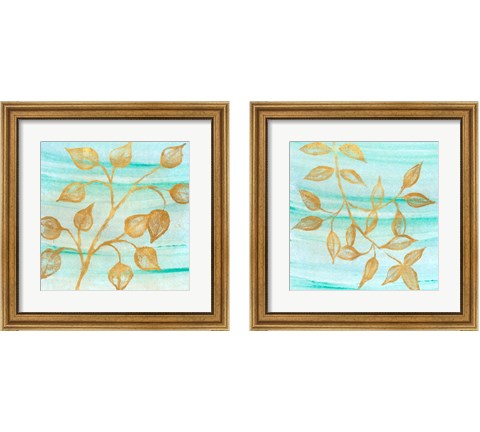 Gold Moment of Nature on Teal 2 Piece Framed Art Print Set by Michael Marcon