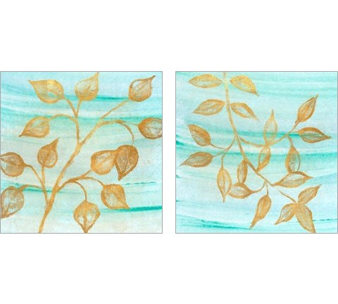 Gold Moment of Nature on Teal 2 Piece Art Print Set by Michael Marcon