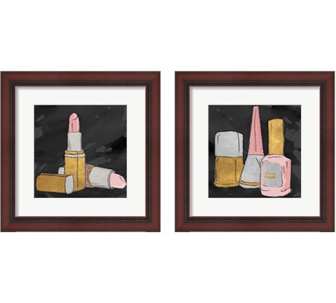 Lipstick Poppin' on Black 2 Piece Framed Art Print Set by Elizabeth Medley