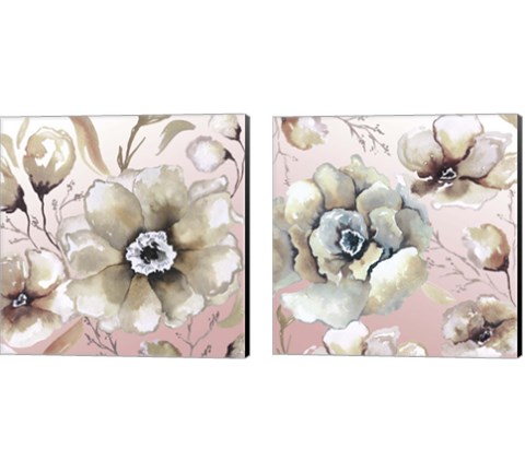 Neutral Flowers on Pink 2 Piece Canvas Print Set by Elizabeth Medley