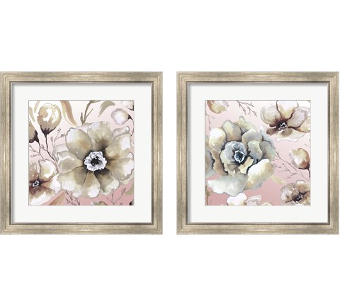 Neutral Flowers on Pink 2 Piece Framed Art Print Set by Elizabeth Medley