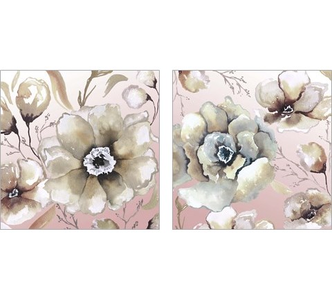 Neutral Flowers on Pink 2 Piece Art Print Set by Elizabeth Medley