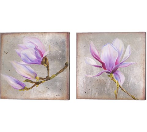 Magnolia on Silver Leaf 2 Piece Canvas Print Set by Patricia Pinto