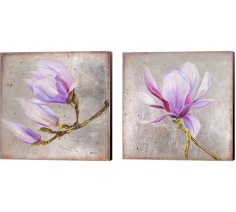 Magnolia on Silver Leaf 2 Piece Canvas Print Set by Patricia Pinto