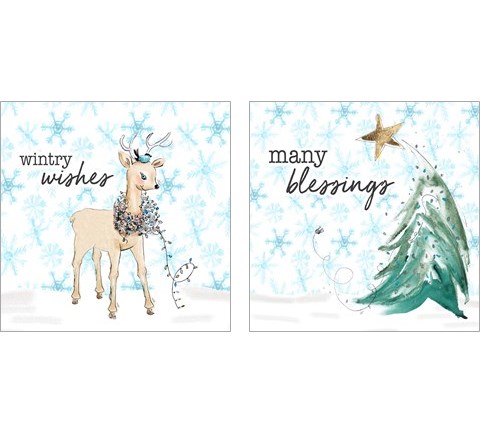 Blue Whimsical Christmas 2 Piece Art Print Set by Patricia Pinto