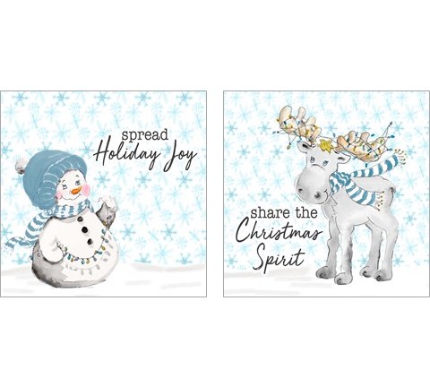 Blue Whimsical Christmas 2 Piece Art Print Set by Patricia Pinto