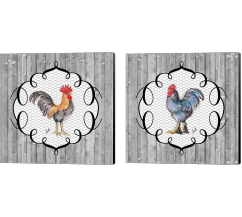 Rooster on the Roost 2 Piece Canvas Print Set by Andi Metz