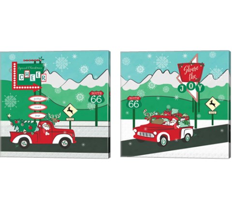 Retro Santa Driving 2 Piece Canvas Print Set by Andi Metz