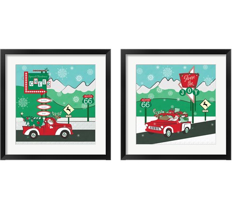 Retro Santa Driving 2 Piece Framed Art Print Set by Andi Metz