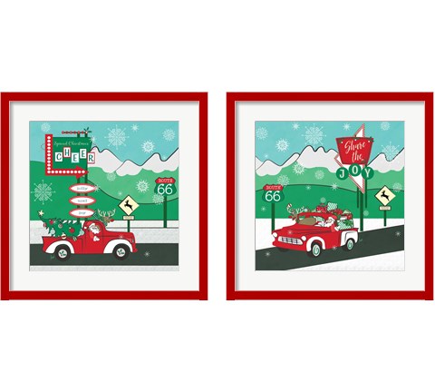 Retro Santa Driving 2 Piece Framed Art Print Set by Andi Metz