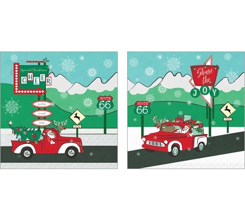 Retro Santa Driving 2 Piece Art Print Set by Andi Metz