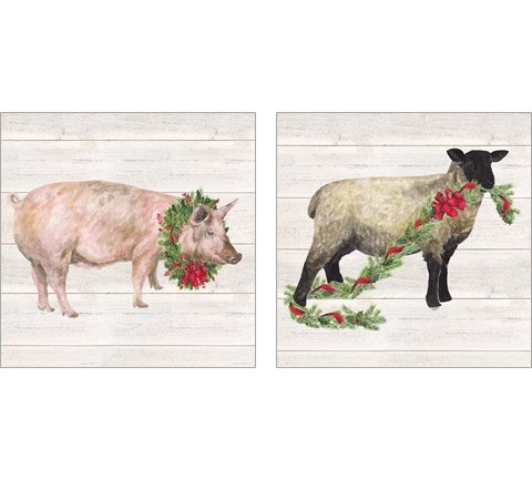 Christmas on the Farm 2 Piece Art Print Set by Tara Reed