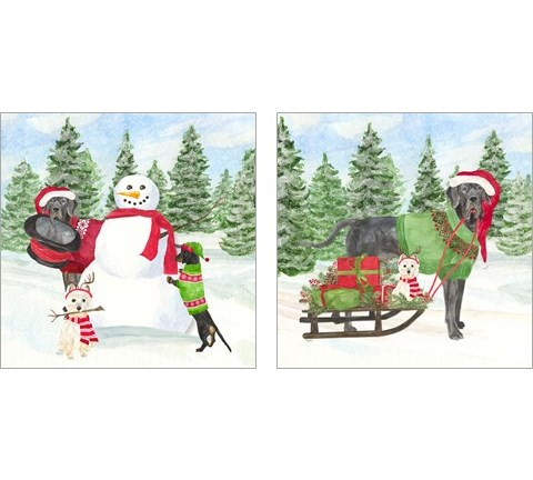 Dog Days of Christmas 2 Piece Art Print Set by Tara Reed