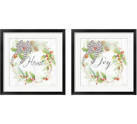 Holiday Gingham Wreath 2 Piece Framed Art Print Set by Cynthia Coulter
