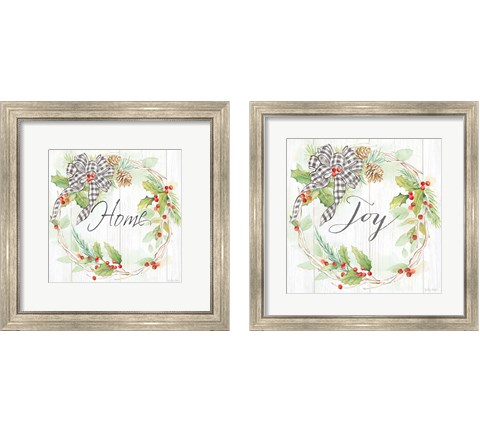 Holiday Gingham Wreath 2 Piece Framed Art Print Set by Cynthia Coulter