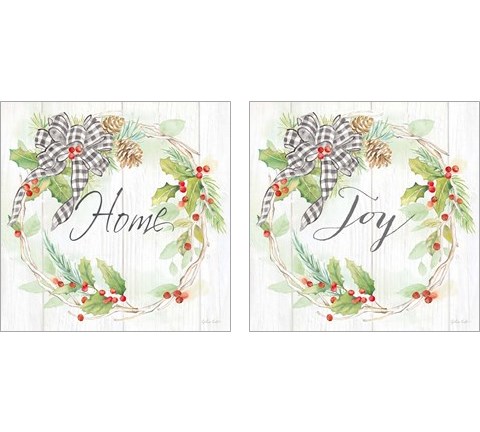 Holiday Gingham Wreath 2 Piece Art Print Set by Cynthia Coulter