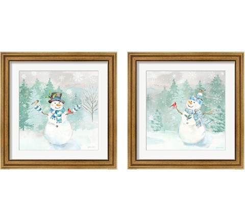 Let it Snow Blue Snowman 2 Piece Framed Art Print Set by Cynthia Coulter
