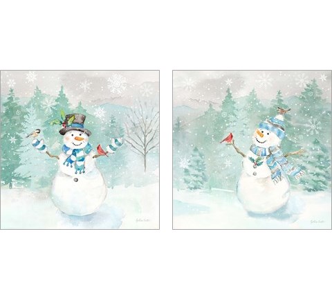 Let it Snow Blue Snowman 2 Piece Art Print Set by Cynthia Coulter