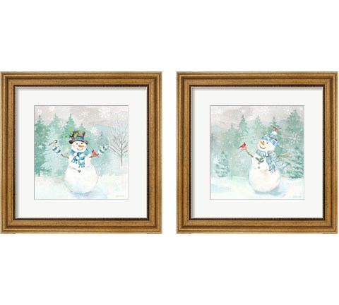 Let it Snow Blue Snowman 2 Piece Framed Art Print Set by Cynthia Coulter