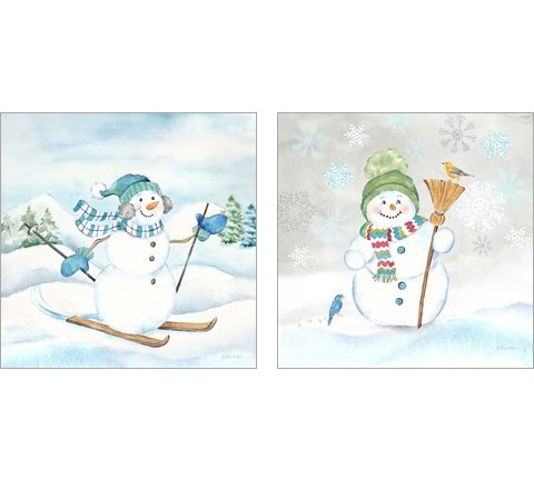 Let it Snow Blue Snowman 2 Piece Art Print Set by Cynthia Coulter