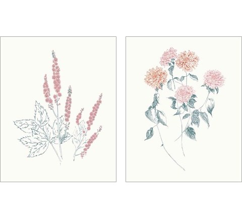 Flowers on White Contemporary Bright 2 Piece Art Print Set by Wild Apple Portfolio