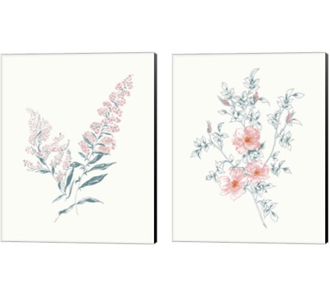 Flowers on White Contemporary Bright 2 Piece Canvas Print Set by Wild Apple Portfolio