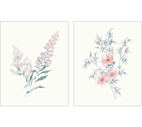 Flowers on White Contemporary Bright 2 Piece Art Print Set by Wild Apple Portfolio