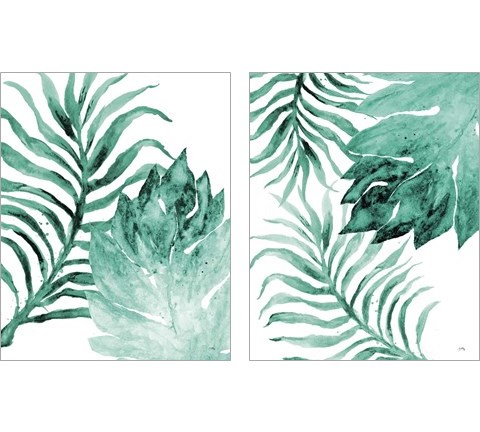 Teal Fern and Leaf 2 Piece Art Print Set by Elizabeth Medley